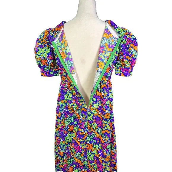 1960s / 1970s Handmade OOAK Neon Floral Psychedelic Day Glo Maxi Dress EUC - Picture 5 of 7